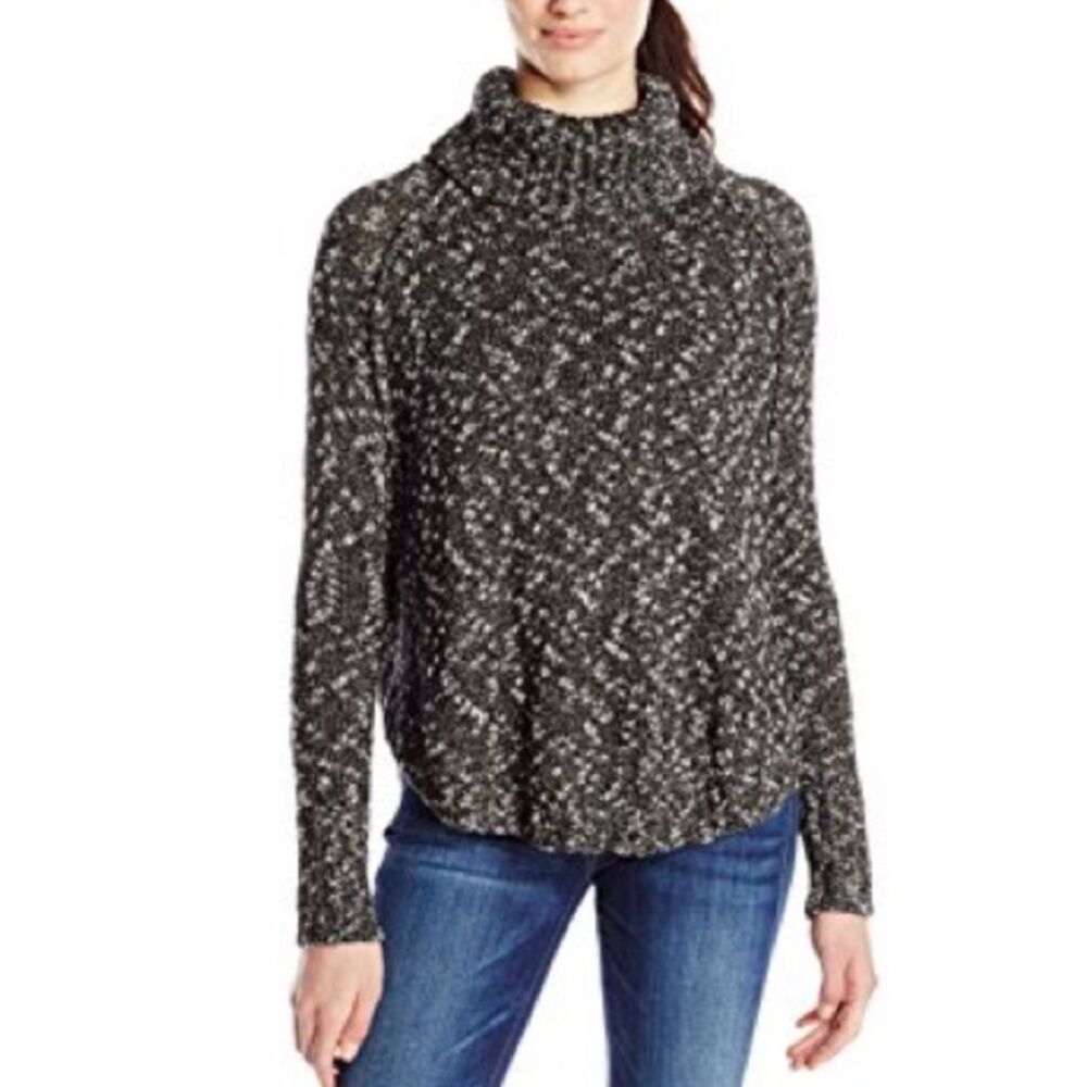 Lucky Brand Marled Turtleneck Sweater Cozy Knit Black White Speckled Size Small